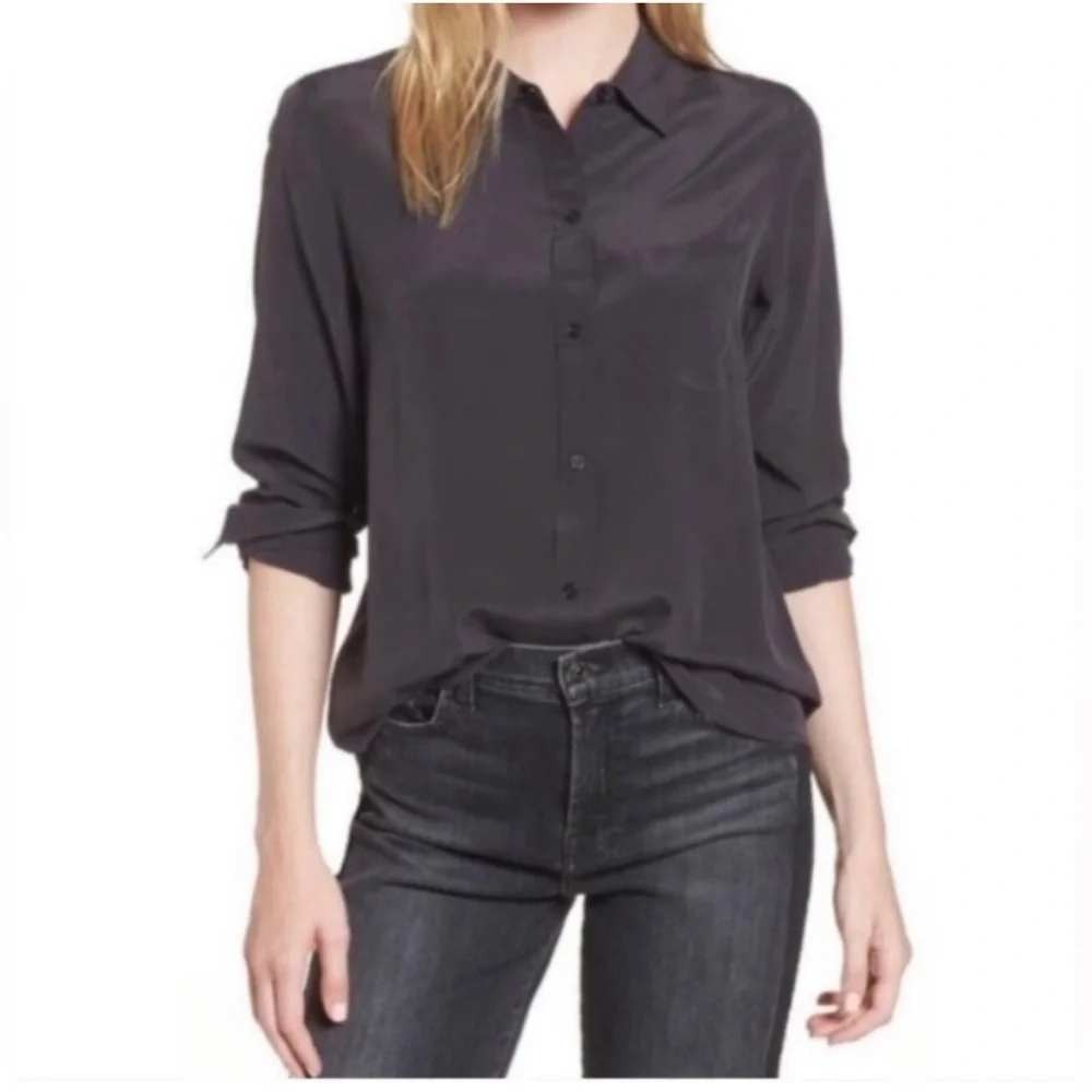 Rails Kate 100% Silk Button Down Shirt Charcoal Gray XS